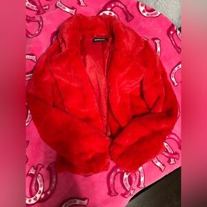 XS Red Faux Fur Jacket